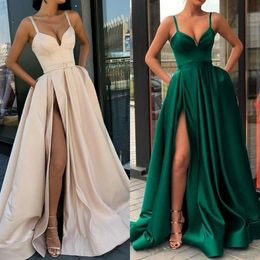 High Split Evening Dresses 2022 with Dubai Middle East Formal Gowns Party Prom Dress Spaghetti Straps Plus Size Vestidos De Festa247W