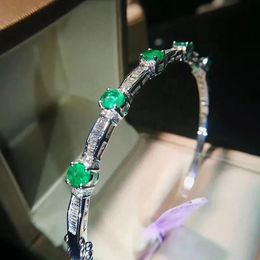 Fine Jewellery 925 Sterling Silver Inlaid Natural Emerald Women's Bracelet Support Detect Pop bangles with designer charms 240116