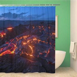 Shower Curtains Burnt Orange Shower CurtainHot Lava Texture Bursting Volcanic Heated Magma Image Warm Colored Cloth Fabric Bathroom Decor Sets