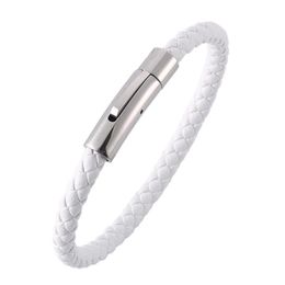 6MM Thick Mens Womens Braided PU Leather Intital Rope Wire Bracelet Magnetic Clasp White RopeSilver Buckle3863818