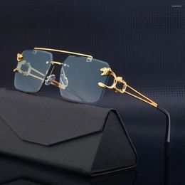 Sunglasses UV400 Frameless Metal Rimless Shades Steampunk Sun Glasses Cheetah Decoration