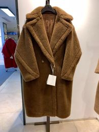 Jackets 2022 Real Fur Long Coat Winter Jacket Women 100% Wool Woven Fabric Thick Warm Loose Outerwear Oversize Streetwear Teddy