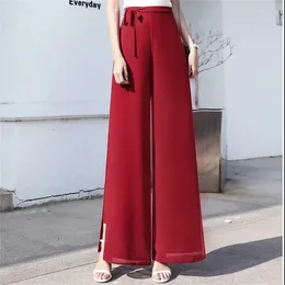 Women's Pants Spring And Summer 2024 Fashion Chiffon Wide-Leg Female High Waist Split Skirt Loose Casual Double Women