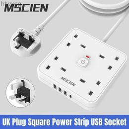 Power Cable Plug Square Design UK Plug Power Strip 3M Extension Lead with USB Charge Ports LED Light Switch Electric Expansion Socket Type-C YQ240117