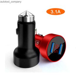 New 3.1A Aluminum Alloy 2 USB Ports Universal car cigarette lighter Dual USB Car Charger For iPhone Samsung Mobile Android Phone Car