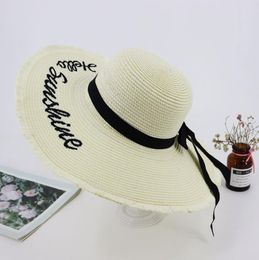 The New Fashion Popular Straw Hat Ms Sun Hat The beach Sun Hats Letters Han Edition Temperament Hats Ribbon Bow Cross Border Style2578308