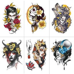 Beauty Punk Style Set with Simulated Tattoo Colorful Pattern Flower Arm Water Transfer Printing Waterproof Sticker