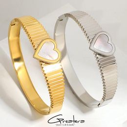 Bangle Greatera Romantic White Shell Heart Stainless Steel Bangles Bracelets For Women Gold Color Textured Metal Charm Bracelet Jewelry