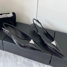 Dress Shoes 2024 Est Spring Summer Pointed Toe Pumps Genuine Leather Women Solid Color Crystal Decor Trendy Sandals Size 35-40