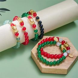 Charm Bracelets Simple Chinese Dragon Beads Bracelet For Women Unisex Elastic Rope Adjustable Jewelry Party Year Zodiac Wrist Gift