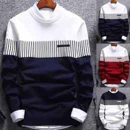 Fashion Men Colour Block Patchwork O Neck Long Sleeve Knitted Sweater Top Blouse Winter Clothes Thick Warm Sweaters men 240116