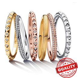 Cluster Rings Simple Sterling Silver ME Pyramids Ring Cubic Zirconia Eternity Band For Women 3 Colors 925 Diamond