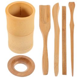 Teaware Sets 6 Pcs Tea Set Bamboo Ceremony Accessories Spoon Chinese Bags Scoop Clip Supplies Wooden Teaspoon