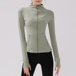 Active Shirts Autumn Winter Women Yoga Long Sleeve Top Casual Sports Coat Stand Collar Run Quick Dry Simple Slim Fit Finger Cuff Design