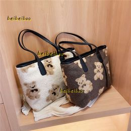 Evening Bags Evening Bags Black Winter Latest Women Bag Female Lamb Hair Mass Women Cartoon Bear Lady Shoulder Bags Fashion Trend Shopping Purse Handbag Gift 2024