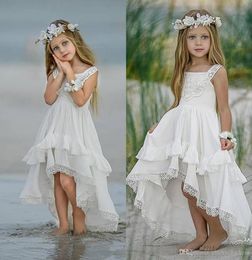Beach Cheap High Low Bohemian Lace A Line Flower Girl Dresses for Weddings Pageant Gowns Boho Kids Prom Dress First Holy Communion6793235