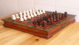 China Qin Dynasty Army style 32 Pieces Chess Set Leather Wood Box Board Table4125986