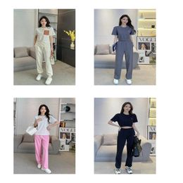 Famous trackusits women new summer short sleeve t shir long pants running sportwear tracksuit Two Pieces Set luxury brand clothing and pant 13 styles size s-xl