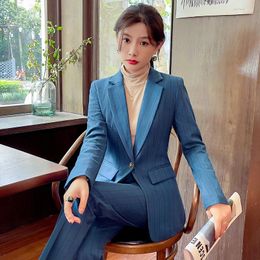 Women's Two Piece Pants High Quality Fabric Autumn Winter Women Business Suits With And Jackets Coat Female Pantsuits Blazers Trousers Set