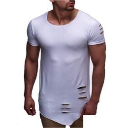 Men'S T-Shirts Latest Mens Hip Hop Clothing Streetwear Male Ripped Hole Design Tshirt High Street Summer Oneck Slim Fit Tops Tees Dr Dhg64