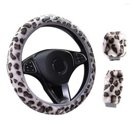 Steering Wheel Covers Car Cover Fluffy Leopard Print Plush Warm Soft Universal Artificial