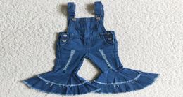 Kids Designer Cothes Girls Jeans Overalls Fashion Boutique Baby Girl Denim Bell Bottom Pants Overall Double Ruffle Toddler Outfits2838022