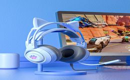 Headmounted gaming game cute cat ears glowing computer wired headset wired game PS45 headset multicolor optional3816109