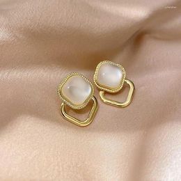 Stud Earrings Geometric Square Opal For Women Trendy Jewellery Simplicity Female Hollow Out Delicate Ear Studs