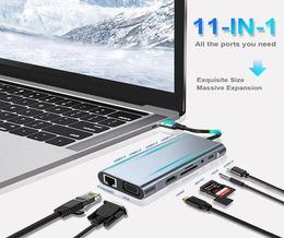 11 In 1 USB HUB Docking Station Adapter with 4K , VGA, Type C PD, Ethernet RJ45 Port, SD/TF Cards, 3.5 mm AUX, Compatible MacBook Pro/Air3871167