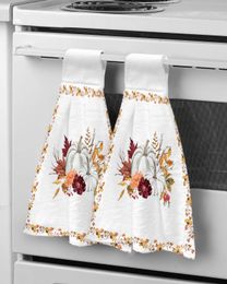 Thanksgiving Pumpkin Maple Leaf Hand Towel Bathroom Supplies Absorbent Cloth Dishcloths Hanging Cloth Kitchen Accessories 240117