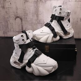 High Top Shoes Men 2024 New Black Air Cushion Thick Sole High Increasing Casual Shoes White Short Boots 10A26