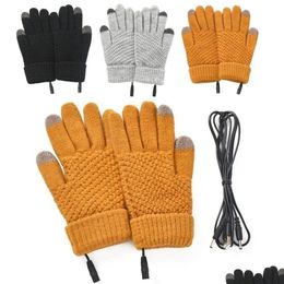 Ski Gloves Winter Girl Women Electric Mitten Heated Fl Finger Warmer Usb Rechargeable Touch Sn Knitted Hand 230606 Drop Delivery Dhqud