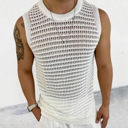 Slim Fit Knitting Vest Men Sleeveless Top Stylish Men's Summer Sleeveless Knitting Vest Slim Fit Hollow Out Design Trendy for A 240117