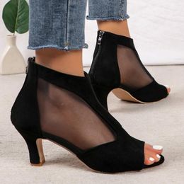 Dress Shoes 2024 Summer Brushed Leather Fish Mouth Sandals Women's Back Zipper Sexy Solid Colour Comfortable High Heel Single