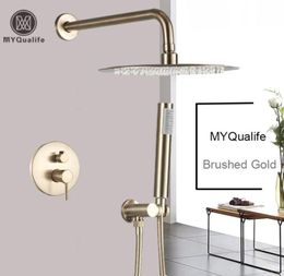 Luxurious Brushed Gold Mixer Rotate Tub Spout Wall Mount Rainfall Head Hand Shower Faucet 10115264681