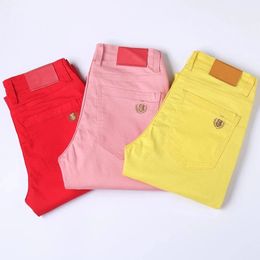 Classic Style Men's Red yellow pink Jeans Fashion Business Casual Straight Denim Stretch Trousers Male Brand Pants 240116