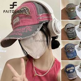 Ball Caps Pink Baseball Hat Korean Y2K Girl Peaked Cap Hip Hop Holes Letter Duck Tongue Cap Women Long Brim Visors Cotton Casual Bonnet YQ240117