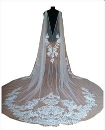 2018 Bridal Wedding Shawl Cloaks Bolero Cape Lace Jacket Wraps White Ivory Shrug Cathedral Train 3M Long Veil3453075