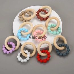 Baby Teethers Toys 1Pcs Baby Wooden Teether Bracelet Rattle Toys Colourful Silicone Beads Round Ring For Baby Nursing Teething Grasping Toys Giftvaiduryb