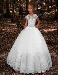 New Arrival Beautiful Blush Long Sleeves Jewel Lace Appliques Tiers Tulle Wedding Flower Girl Dress Custom Made3348861