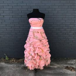 Real Tree AP Pink Camo Prom Dress Long Chiffon Pic-up Bridesmaids Dress 2018243h