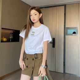 Womens T-shirt designer clothes early spring round neck letter embroidery knitted plain short sleeved American classic casual