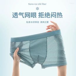 Underpants Men Boxer Loose Underwear Briefs Mesh Transparent Panties 5XL Ice Silk Ultra Thin Sexy Solid Colours