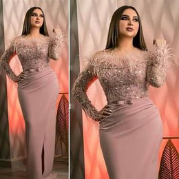 aso ebi arabic blush pink sexy evening dresses lace beaded prom dresses sheath formal party second reception gowns zj511306h