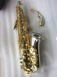 NEW WO37 Alto Saxophone Silver nickel plating Gold Key Professional Super Play Sax With Mouthpiece Case