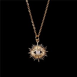 Vintage Turkish Evil Eye Necklace for Women14k Yellow Gold Gothic Sun Necklace Christmas Party Jewellery Gift collier