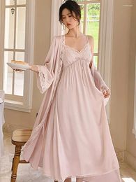 Women's Sleepwear Women French Princess Victorian Gown And Robe Sets Pijamas Nightwear Lace Silk Fairy Nightdress Spring Summer Homewear