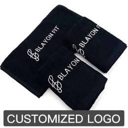 100% Cotton Black bath towel Hand Towel Free Design Customized Embroidery Nail Shop Beauty Shop SPA Dark Black Bath Towel 240117