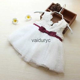 Girl's Dresses Newborn Baby Dresses for Girl Bow Lace Princess Baby Girl Dresses Solid Summer Sleeveless 1st birthday Party Infant Clothes 2022 H240508