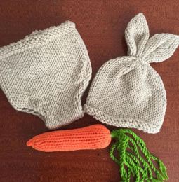 Newborn Pography Props Bunny Crochet Knitting Costume Set Rabbit Hats and Diaper Beanies and Pants Outfits Accessory6738065